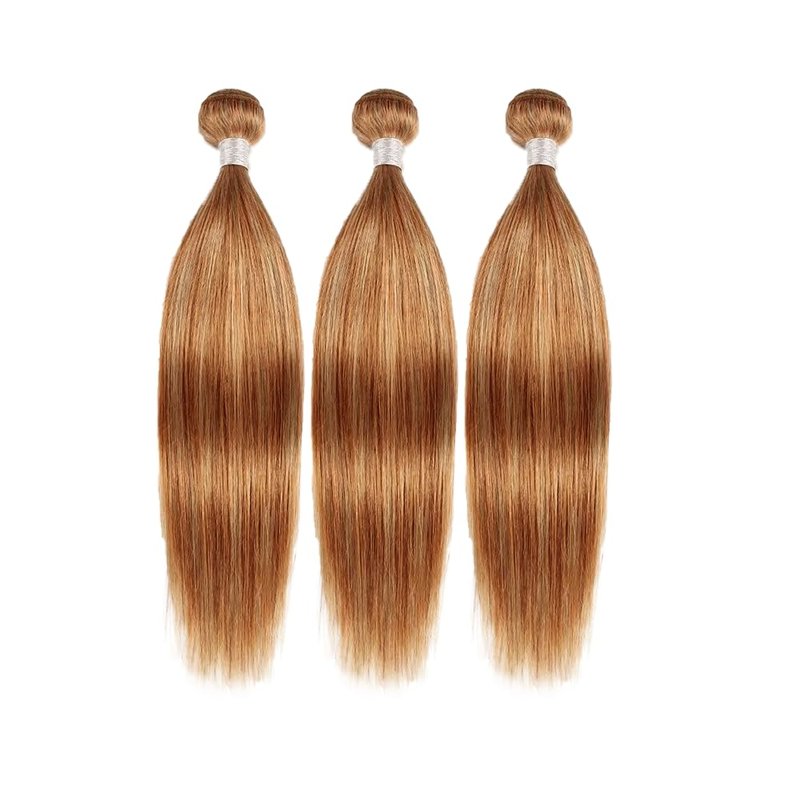 Color 27 Human Hair Bundles 27/30 Straight Bundle Highlight Bundle Human Hair Unprocessed Virgin Hair 3 Bundles 12 14 16 Inch