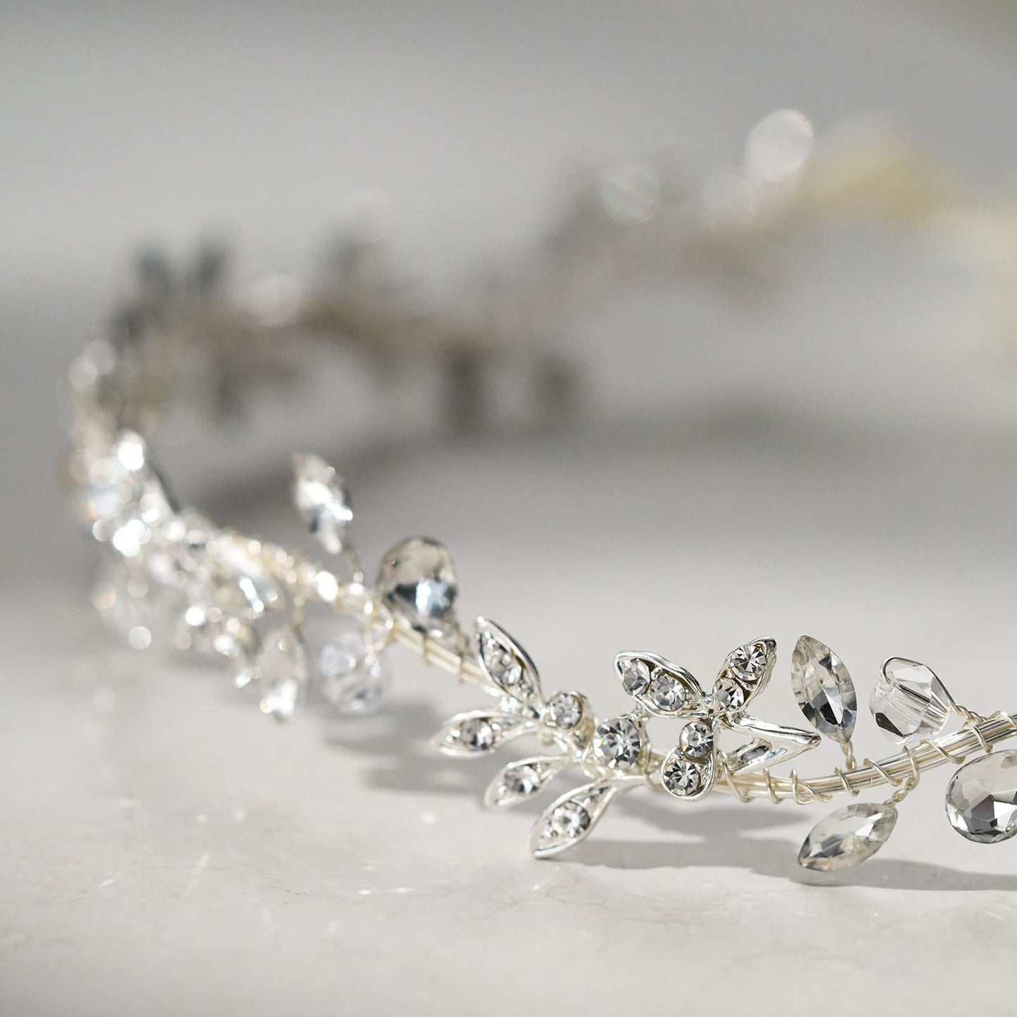 SWEETV Rhinestones Bridal Headband Silver Crystal Wedding Headpieces for Brides Hair Pieces for Bridesmaid Flower Girl Hair Accessories