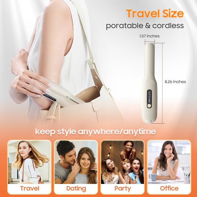 Cordless Hair Straightener, Portable Flat Iron for Travel, 2 in 1 Hair Styling Tools for straightening and Curling, Lightweight on-The-go, 4000 mAh Battery, Fast USB-C Charging (White)