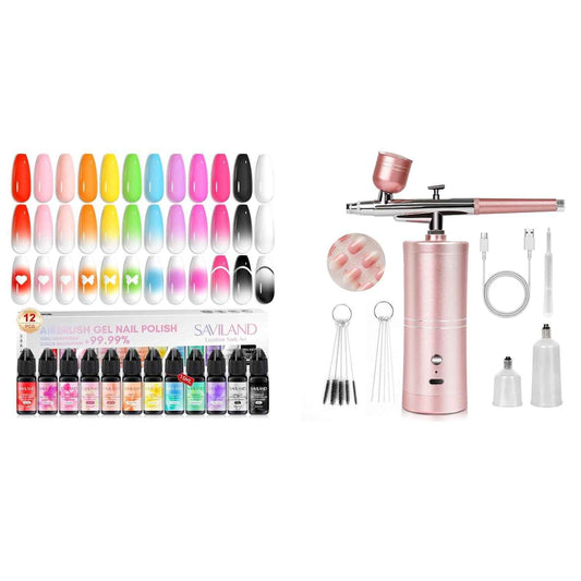 Airbrush Nail Kit with 12 Gel Polish Colors - SAVILAND Professional Set