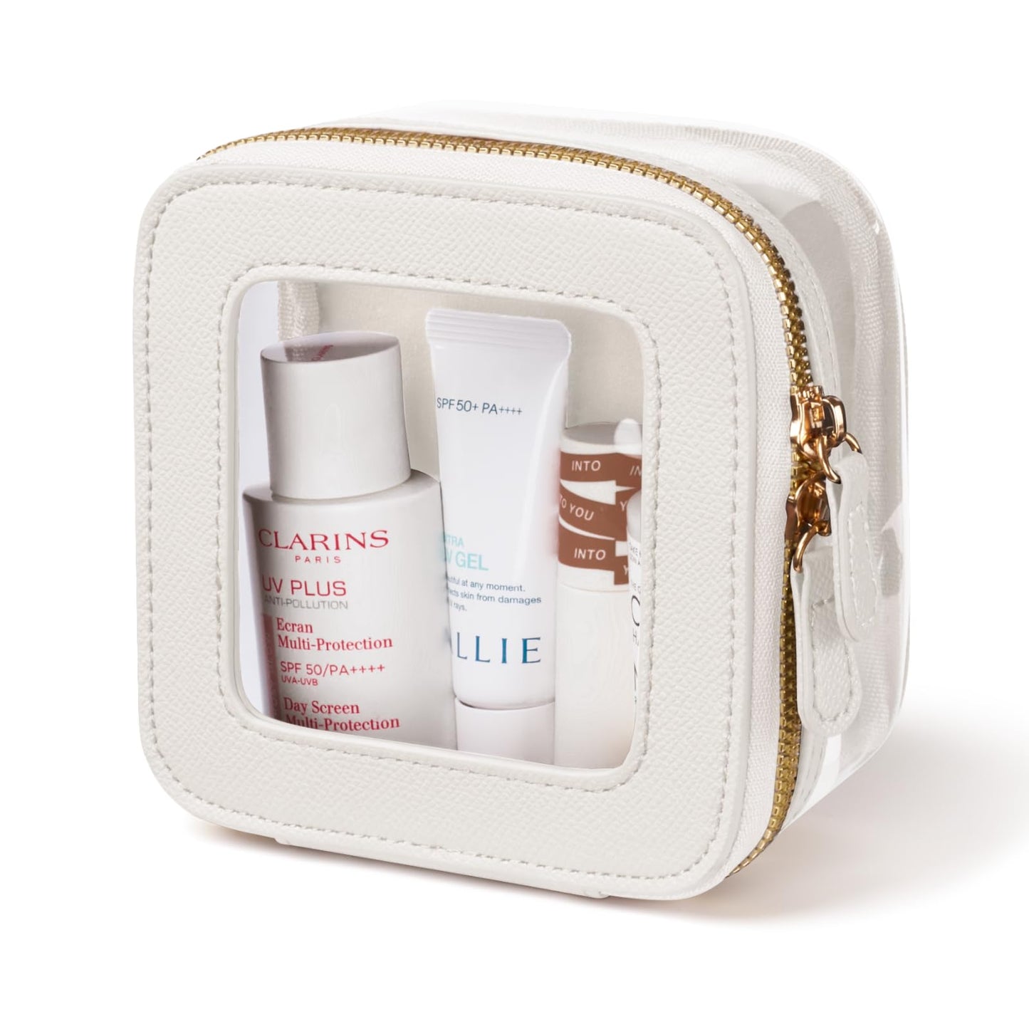 Oaque Clear Cosmetic Bag Set for Women Makeup Bag with Handle, TSA Travel Toiletry Bag Transparent Cosmetic Case Portable Make Up Organizer Bag for Essentials (White, Mini+S)