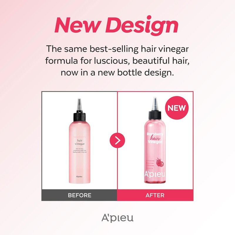 A’PIEU Raspberry Hair Vinegar Shampoo & Rinse Set - Scalp Clarifying, Dandruff Removal | Smooth & Shiny Hair (6.76 fl oz | 16.9 fl oz)