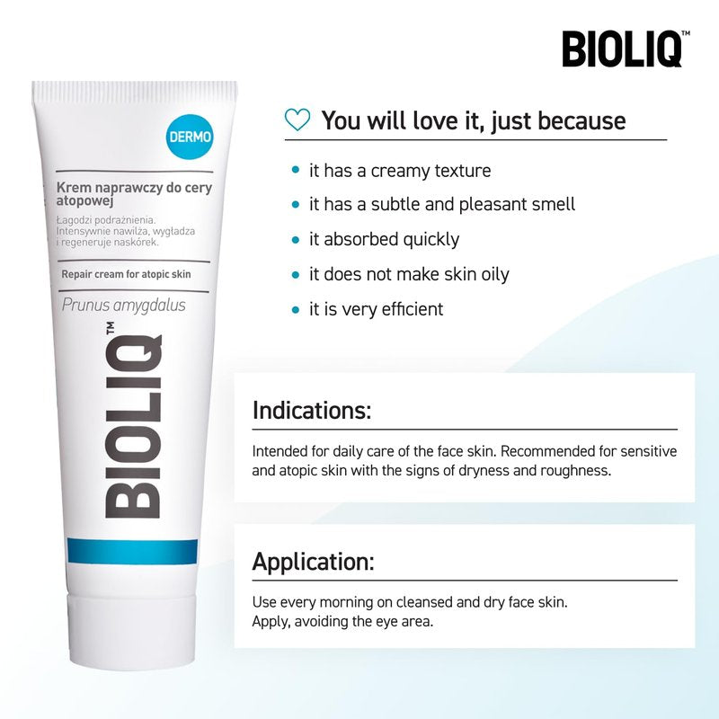 Bioliq Dermo Repair Body Cream for Atopic Skin - Alleviates Irritation, Hydrates, and Regenerates with Sweet Almond Oil for Moisturization - 50 ml