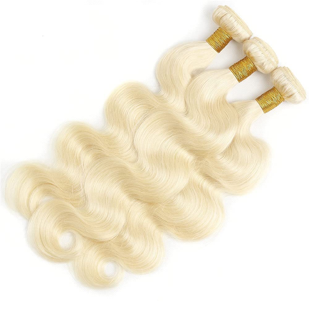 Peenoll Human Hair Bundles 14 16 18 Inch Blonde 613# Body Wave Bundles Human Hair 100% Unprocessed Unprocessed Soft Sewn In Hair for Black Women with Double Weft