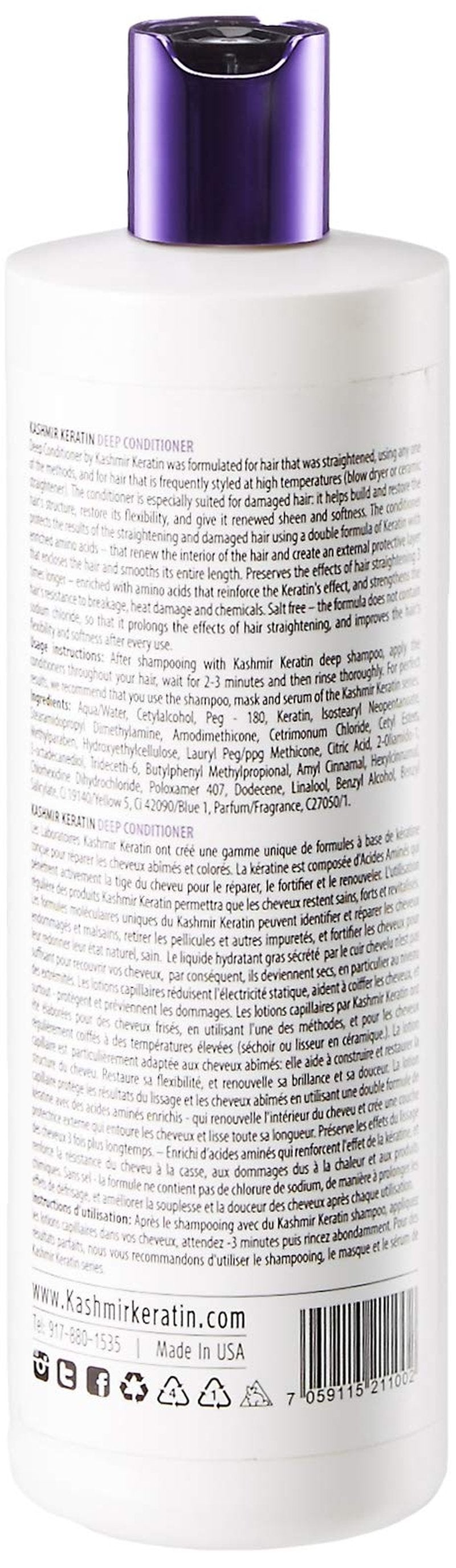 Kashmir Keratin Deep Conditioner For Oily And Damaged Hair Sulfate And Paraben FREE (16 Fl Oz.)