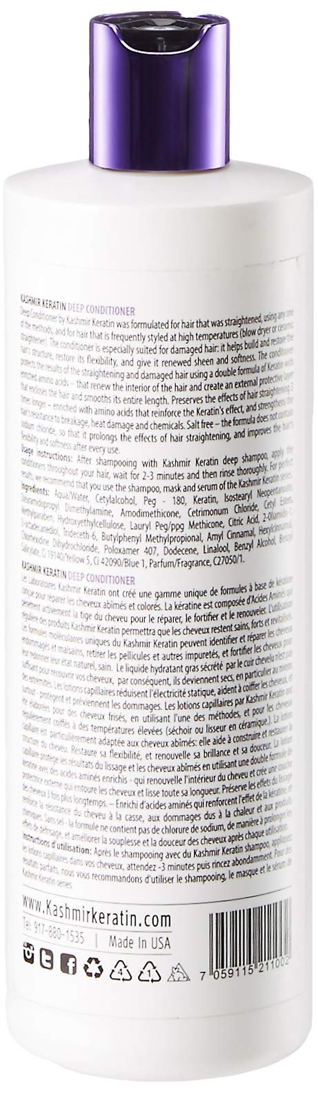 Kashmir Keratin Deep Conditioner For Oily And Damaged Hair Sulfate And Paraben FREE (16 Fl Oz.)