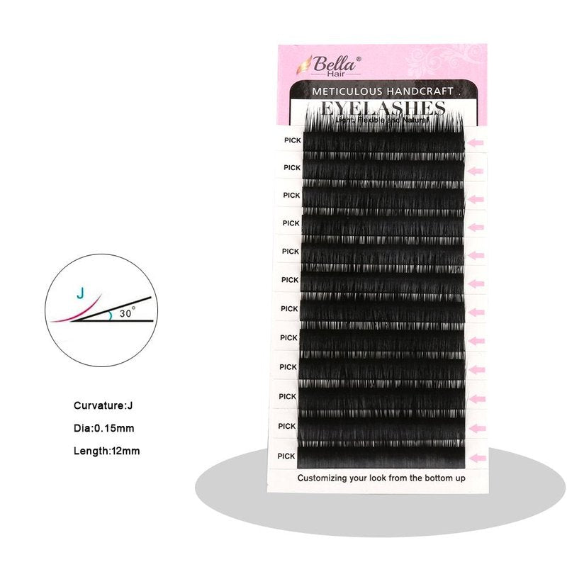 Natural Looking J Curl Siberian Mink Eyelash Extensions Handmade Volume Individual False Lashes Pack Thickness 0.15mm Medium 12mm by Bella Hair