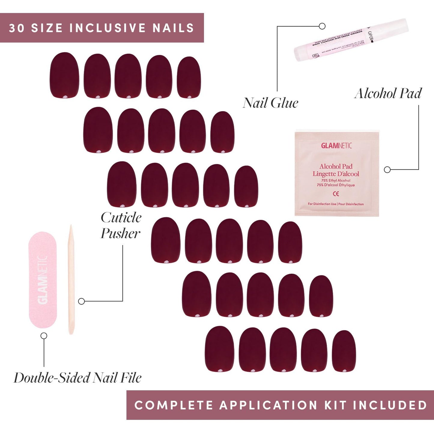 Press-On Nails Bundle - Berry Maroon & Cherry Glaze | Short Round Opaque Red False Nails
