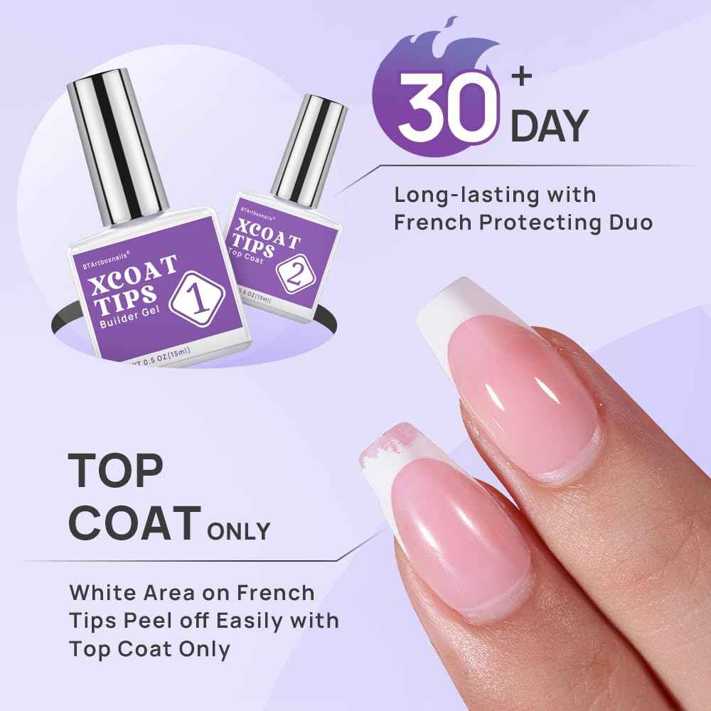 Builder Gel Top Coat Set - XS Short Square French Tip Press-On Nails by btartboxnails