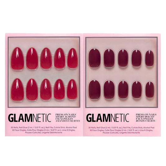 Press-On Nails Bundle - Classic Red & Berry Maroon | Reusable Almond & Round False Nails