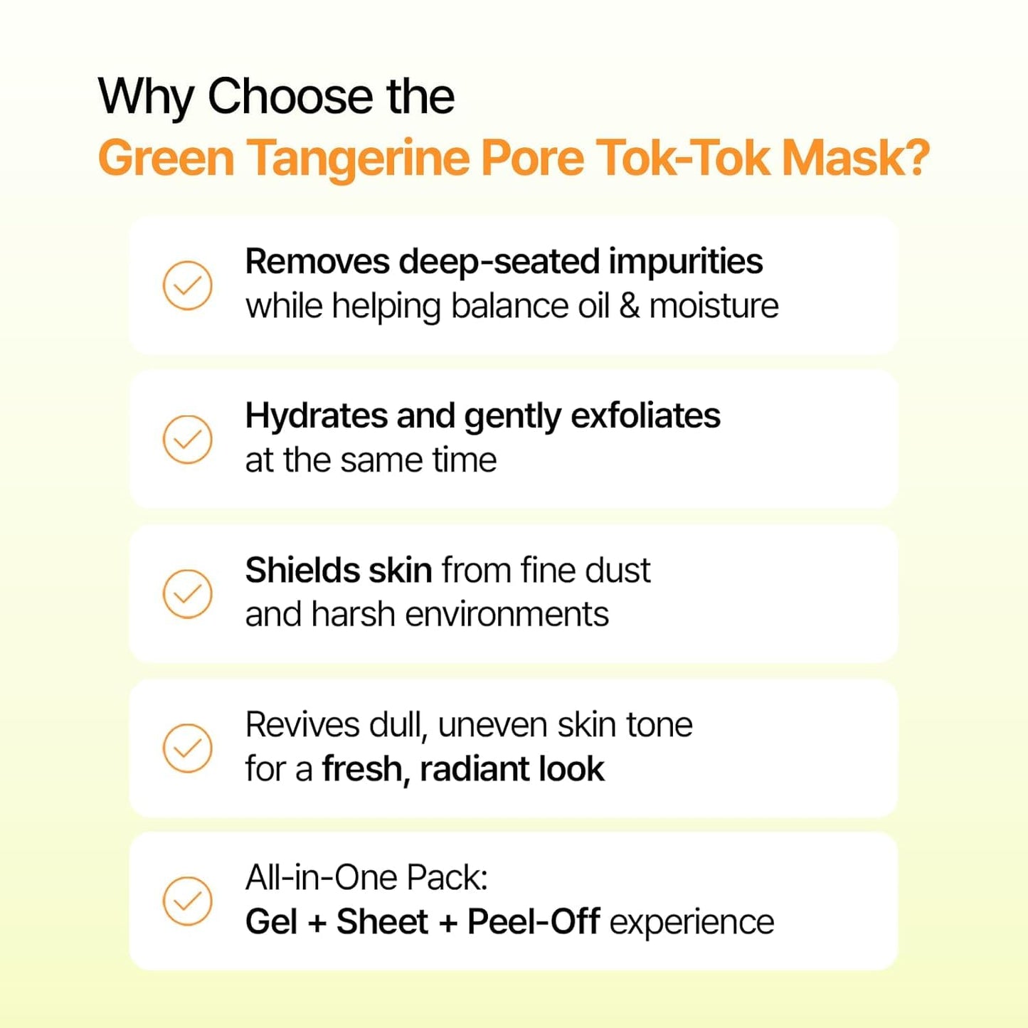 ClearDea Green Tangerine Pore Tok-Tok Sheet Mask (3-in-1 Bio-Cellulose Gel) (Eosidin Care) – Pore Care, Sebum Control, Collagen Peel Off Facial Skincare for Deep Cleansing & Smooth Skin, 4 Sheets