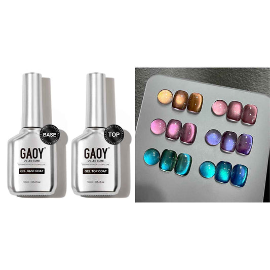 Cat Eye Gel Nail Polish Set with Glitter & Matte Top Coat - 6 Colors