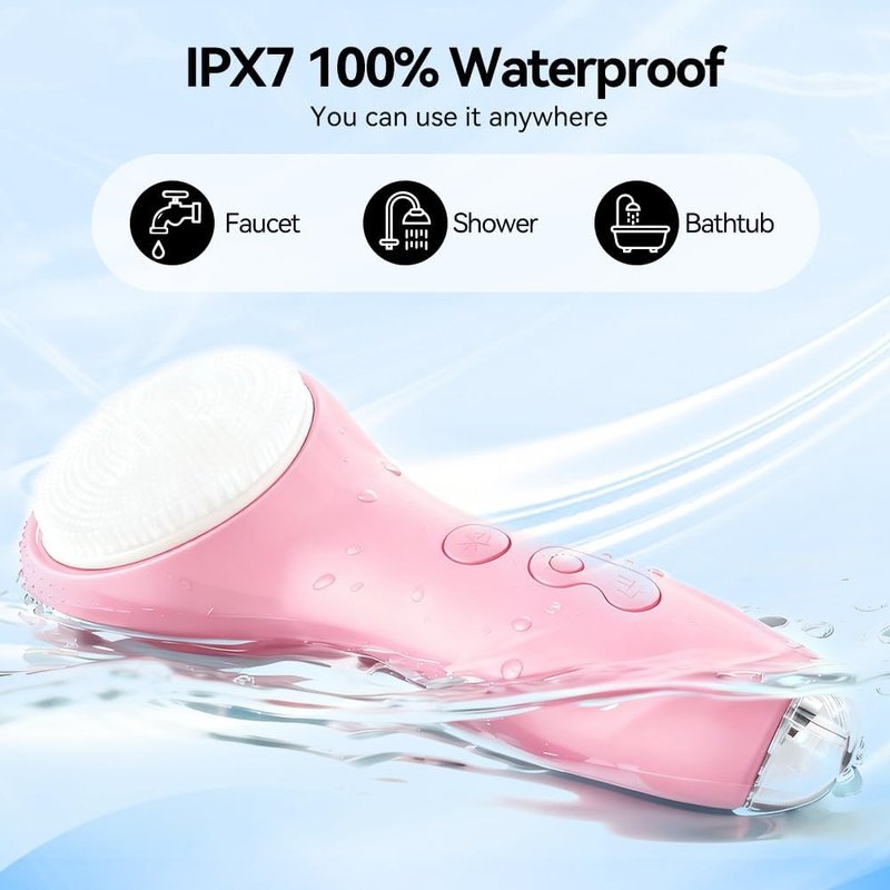 Electric Facial Cleansing Brush - Rechargeable Waterproof Exfoliator with Heat & Vibration | Deep Cleansing & Massage for Men & Women (Pink)