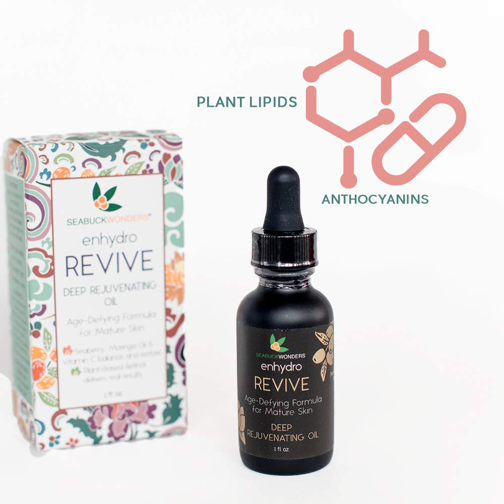 SeabuckWonders Organic Sea Buckthorn Enhydro Revive Oil Serum for Face & Body, Age-Defying, Rejuvenating Formula for Mature Skin, with Vitamin C, Moringa & Rosehip Oil, 1 Fl Oz