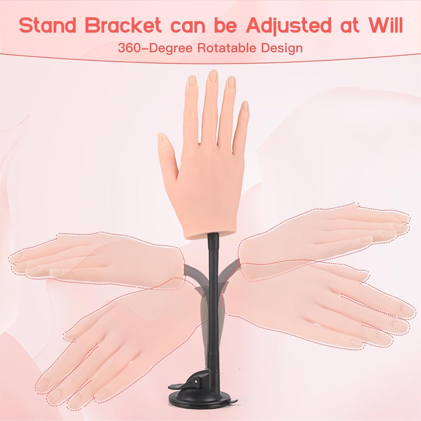 Flexible Silicone Practice Hand for Acrylic Nails with 528 Nail Tips & Stand