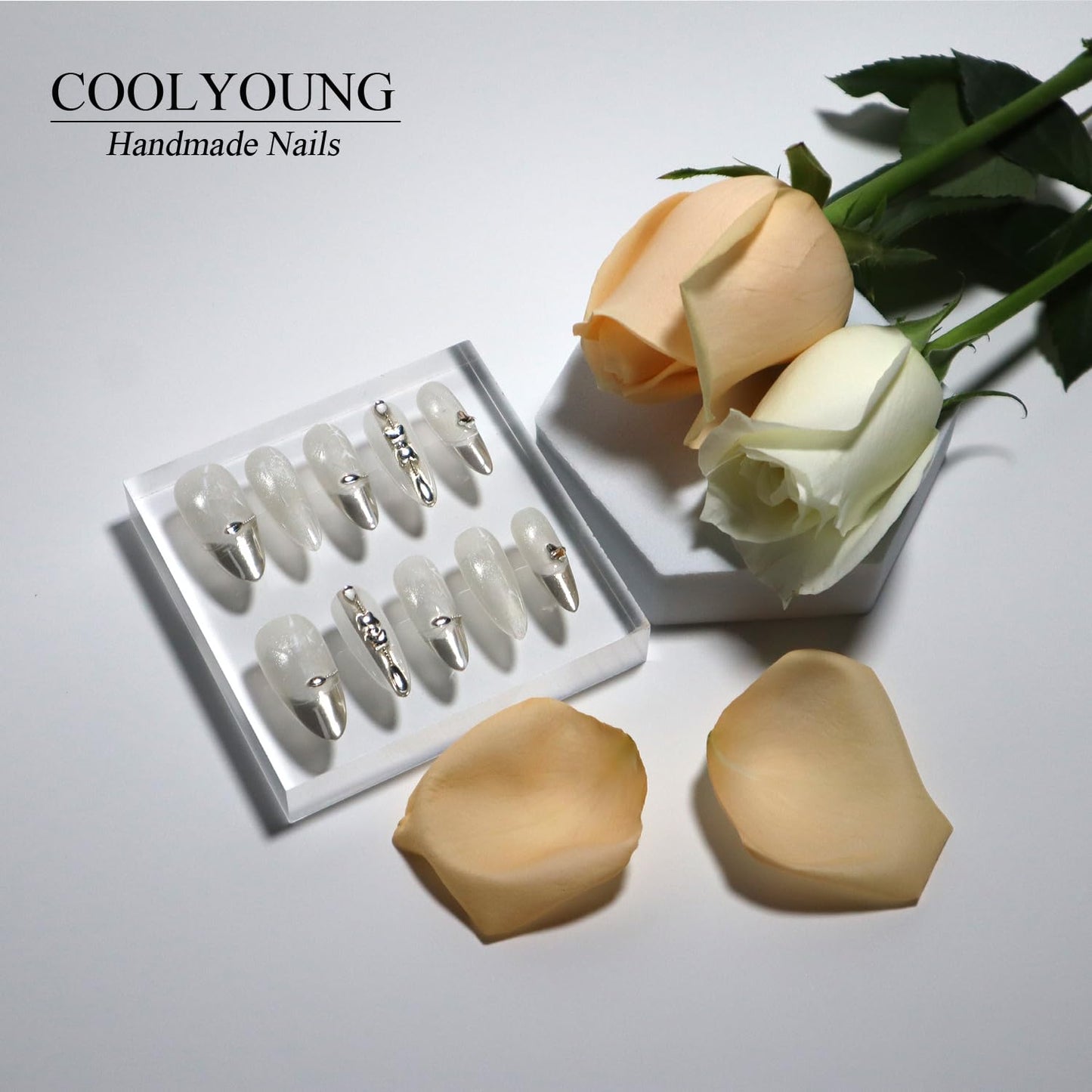 Blue Almond Press-On Nails - 10 PCS Handmade Acrylic Fake Nails for Women