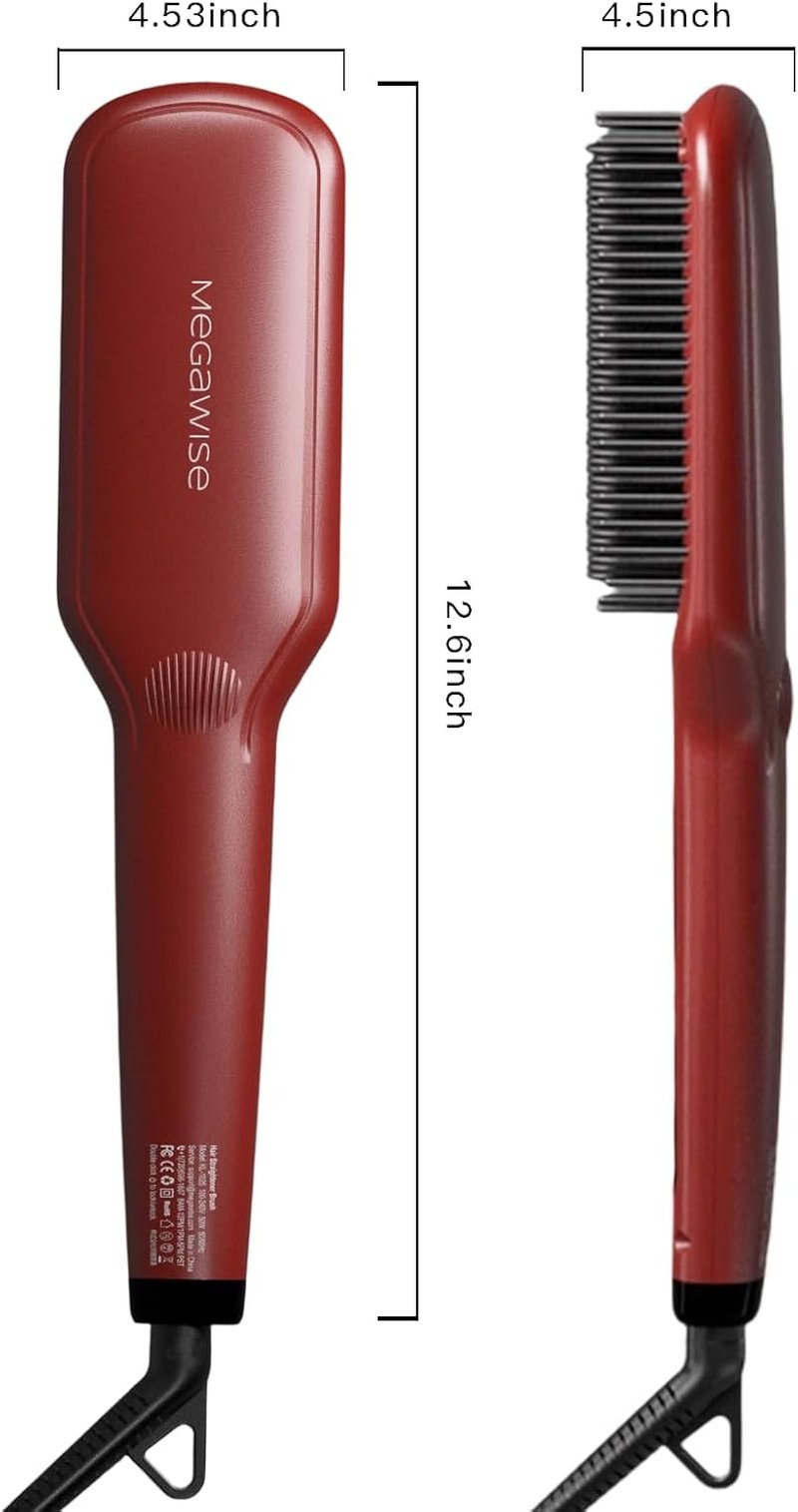 Ceramic Ionic Hair Straightener Brush - Fast 20s Heating, Auto-Off, Anti-Scald | Tomato Red