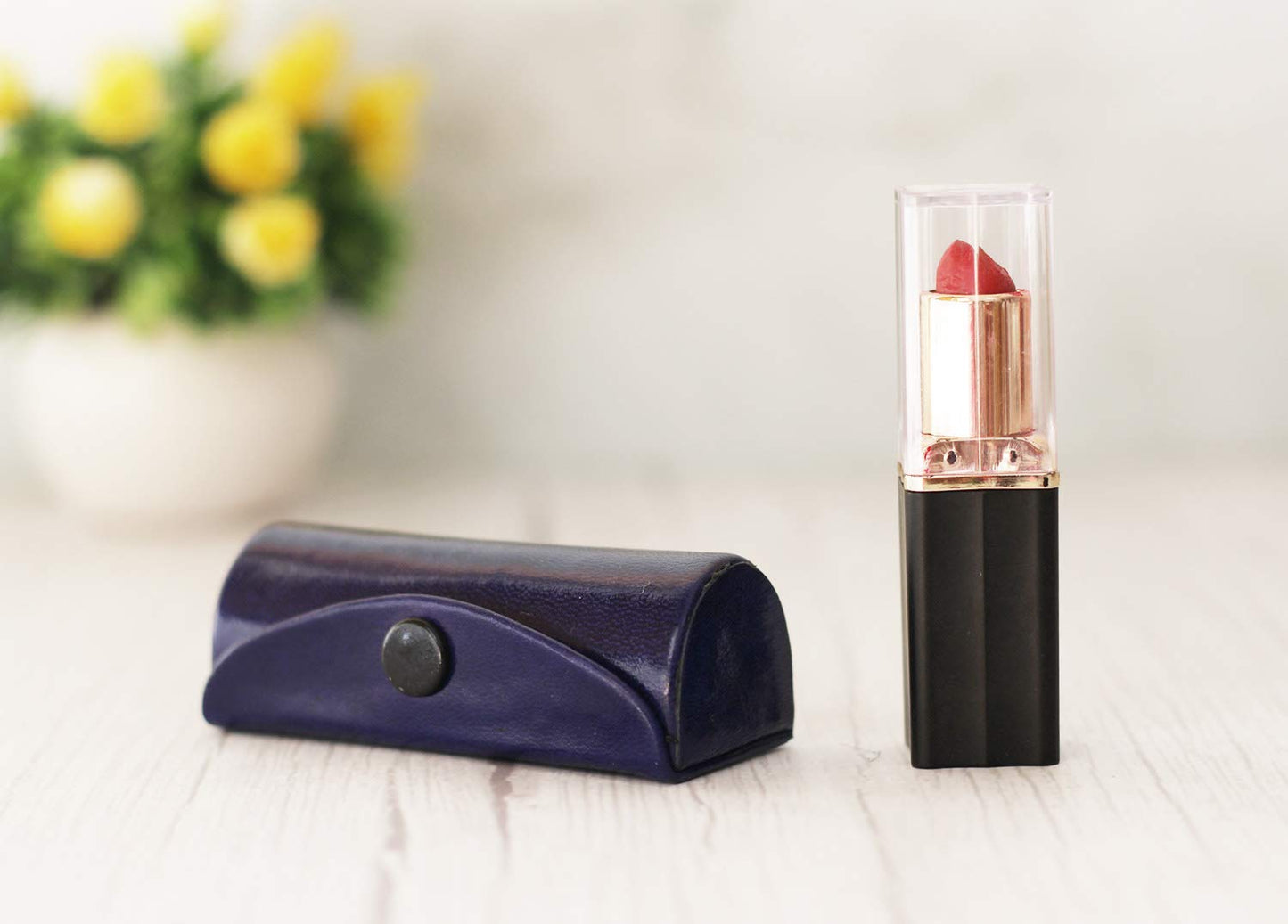 ARTISENIA Set of 2 Leather Lipstick Case Holder Organizer Bag for Purse lipstick holder Durable Soft Leather | Cosmetic Storage Kit With Mirror (Pink & Black)