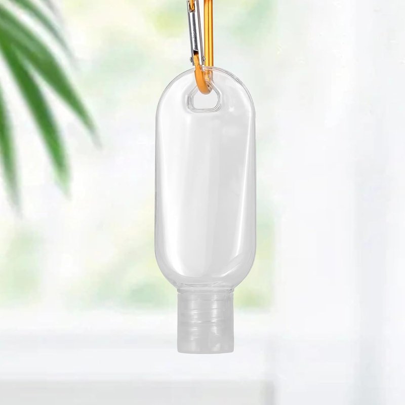 Travel Size Bottles - 50 PCS Refillable Squeeze Containers with Hand Sanitizer Keychain | 1 OZ Leakproof for Backpack