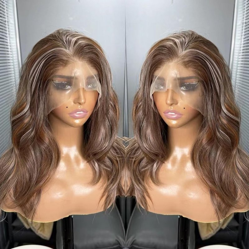 hallokiki Futura Hair 13x6 HD Synthetic Lace Front Wig,Japanese Fiber 16 Inch Mixed Brown Lace Front BOb Wig, Pre-Plucked Hairline Long Straight Curly Glueless Wigs, Layered Wigs for Women Daily Use