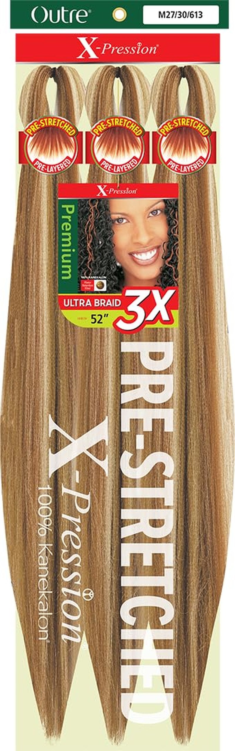 Outre X-Pression Braid - Pre Stretched Braid 52" 3X (5 Pack, M27/30/613)