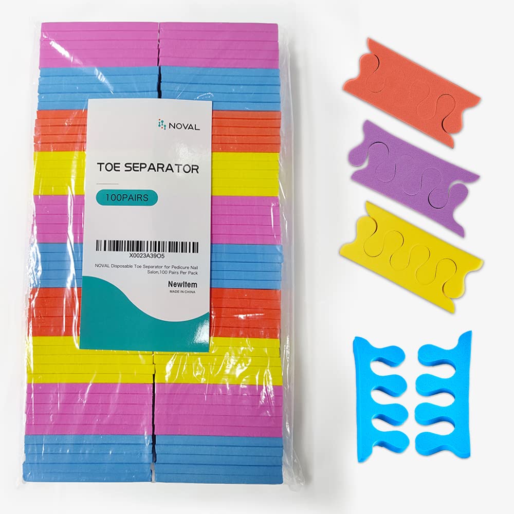NOVAL Foam Toe Separators for Pedicure, 200 PCS (100 Pairs) Bulk Toe Spacers for Women, Nail Polish and Salon Use