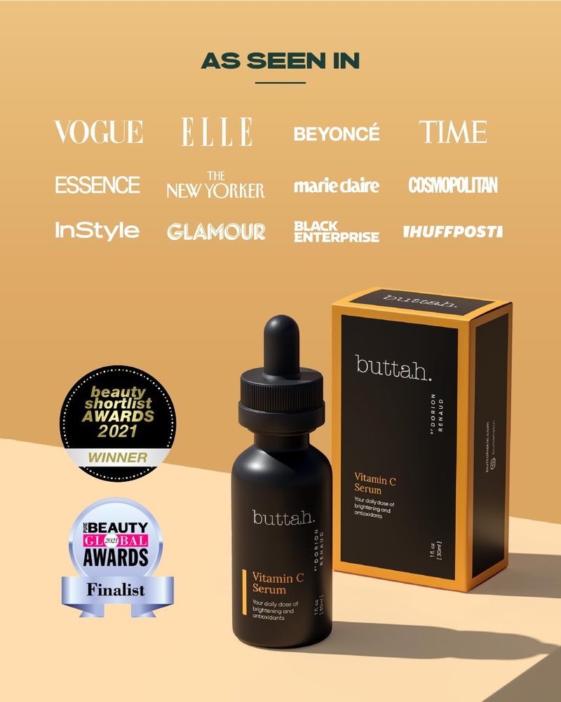 Buttah Skin 15% Vitamin C Serum 1 FL oz 30mL - For Uneven Skin Tone - Ferulic Acid - Anti-Dark Spot Vitamin C Serum For Face