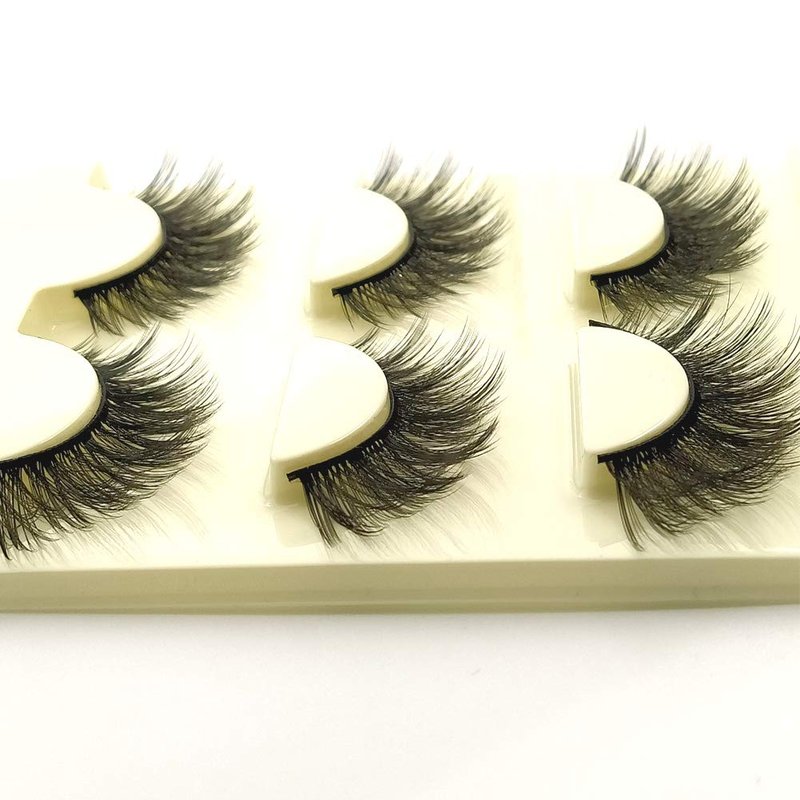 Imported Korea Fiber Faux Mink False Eye lashes Handmade Reusable Long Cross Volume Dramatic Lashes Natural Look Makeup Thick Black Fake EyeLashes
