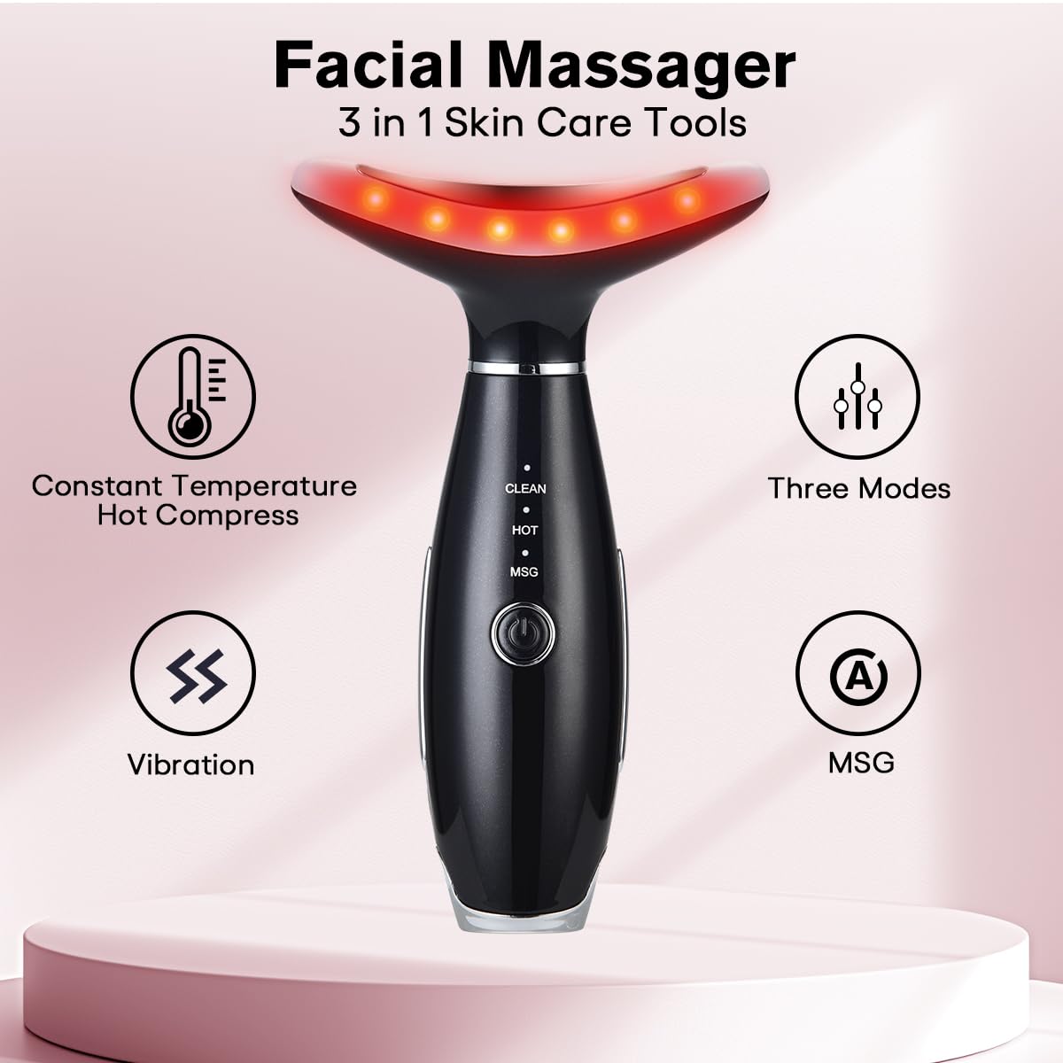 LATME Facial Massager,Neck Face Massager Tool,3 Mode Massage with Heat,Portable Beauty Instrument for Skin Care Women Gift (Gradient Pink)