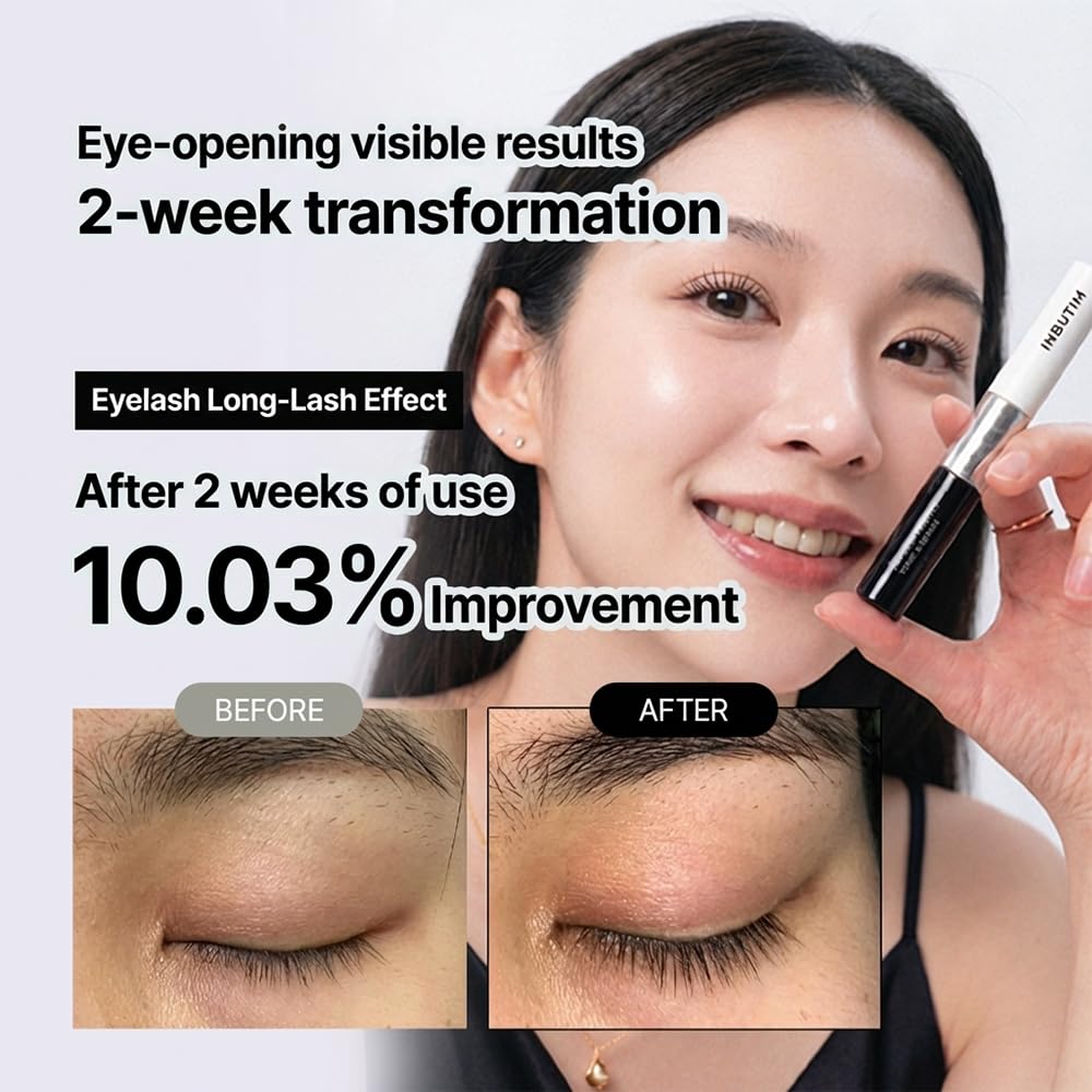 INBUTIM Lash Serum for Longer Fuller Looking Lashes - 24H Eyelash Serum & Conditioning Tonic for Lashes & Brows, Lightweight Lash Boost, 10 ml / 0.34 fl oz