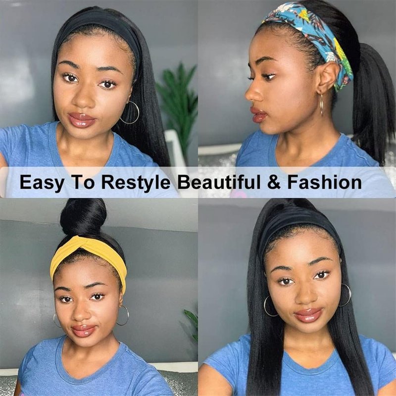 Miss Lee Headband Wigs for Black Women Human Hair 18 Inch Glueless Body Wave Headband Wig Human Hair 100% Brazilian Virgin Hair Machine Made Head band Wig 150% Density