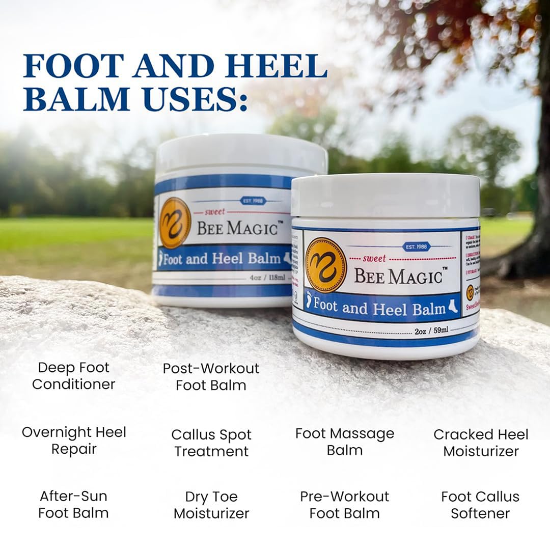 Sweet Bee Naturals Organic Foot Balm - Intensive Heel Balm for Dry Cracked Feet - Natural Moisturizing Treatment for Cracked Heels - Heel Cream Softener for Rough Skin Repair 1 Jar (2 OZ)