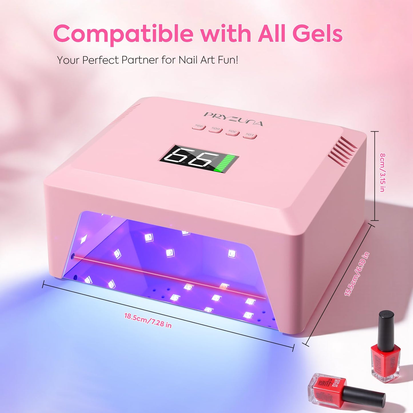 Cordless UV LED Nail Lamp - UV Light for Gel Nails with Metal Base, 72W Fast Curing Professional Nail Lamps for Gel Polish with 4 Timers & Auto Sensor, Rechargeable Nail Dryer for Salon & Home (Pink)