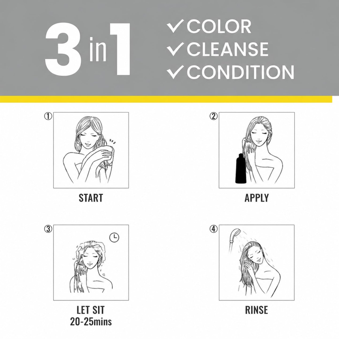 KINGMING Dark Brown Hair Dye Shampoo 3 in 1 for Gray Hair