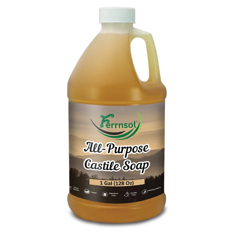 Ferrnsol Pure Castile Liquid Soap, Olive Oil, Unscented, 1 Gallon Refill | Vegan, Cruelty-Free & Biodegradable | Gentle All-Purpose Soap for Face, Body, Hands, Dishes, Pets & Laundry | Made in USA