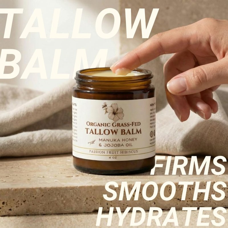 Eavara Beef Tallow for Face, Moisturizer with Manuka Honey & Pure Essential Oils, Organic Face & Body Balm, Natural Skincare with Jojoba, Sweet Almond, Tamanu & Baobab Oils, Made in USA, 4oz