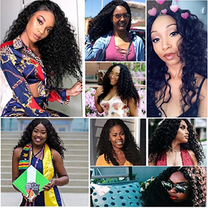 UNICE Deep Wave Human Hair Weave 1 Bundle 16 inch Unprocessed Brazilian Virgin Human Hair Sew in Extensions Natural Black Color Can be Dyed and Bleached