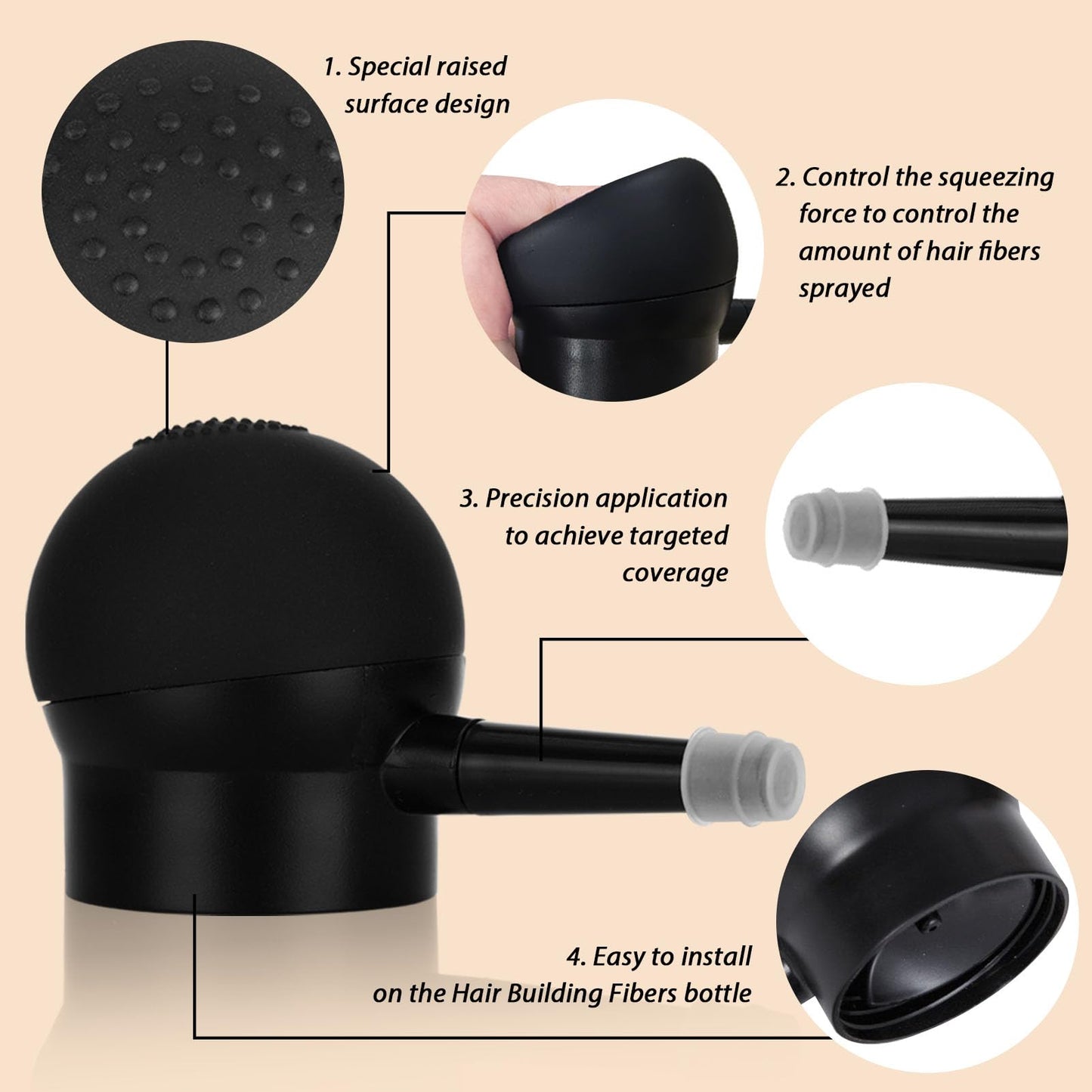 Hair Thickening Fibers & Pump Applicator Set Professional 3-in-1 Hair & Beard Styling Set - Hair Fibers Barber Enhancement Spray for Mens Hair or Beard - Hairline Enhancer & Volumizing Spray (Black)