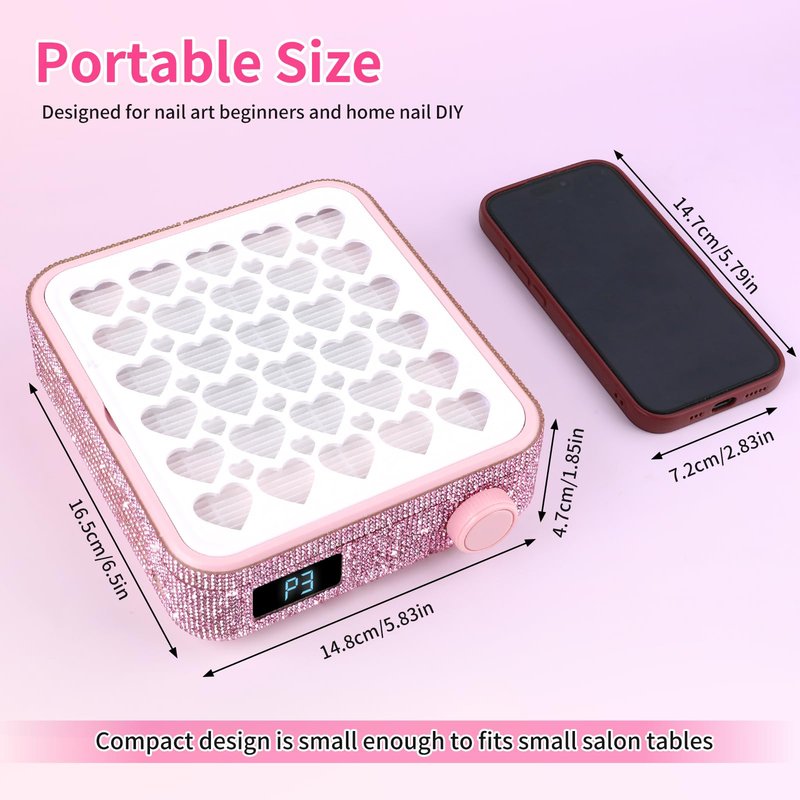 BQAN Portable Nail Dust Collector with 4200RPM Fan Pink Rhinestones