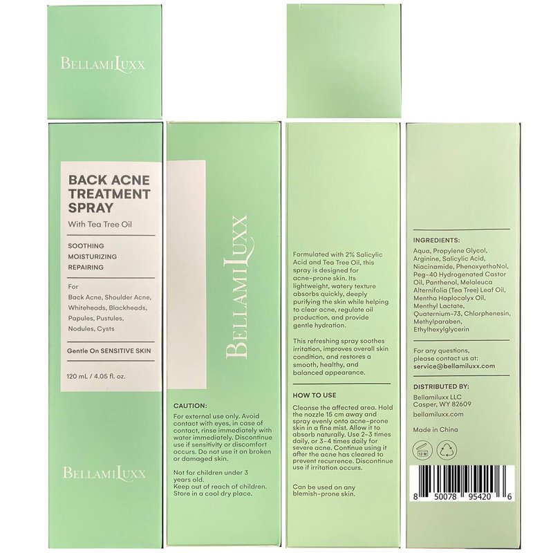BellamiLuxx Back & Body Acne Treatment: 2% Salicylic Acid Back Acne Spray for Clear, Soothe & Moisturize - Effective Bacne Treatment with Tea Tree Oil, Body Acne Spray for Men, Women & Teens