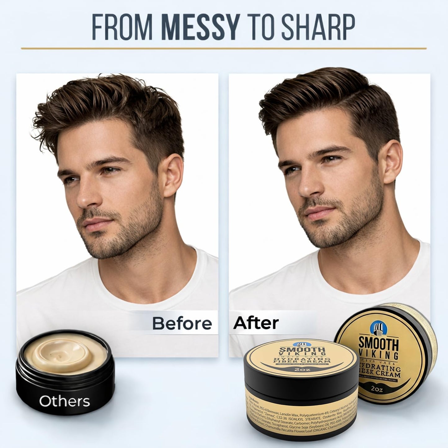 Smooth Viking Hydrating Fiber Cream for Men - Fiber Cream with Medium Hair Hold, Minimal Shine, 2oz - Hair Fibers for Thinning Hair, Flexible Mens Hair Cream for Natural Style