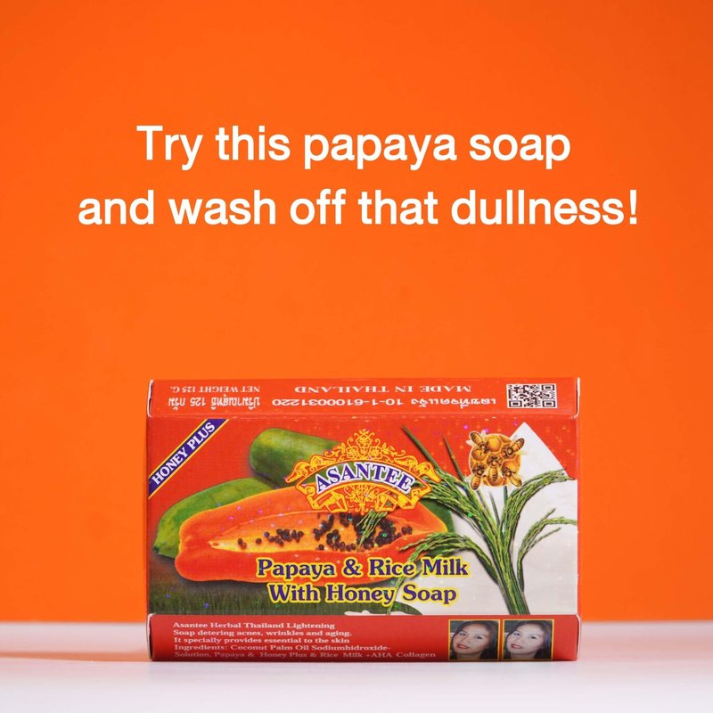 ASANTEE Papaya & Rice Milk with Honey Cleansing Soap 125 Grams (Pack of 6)