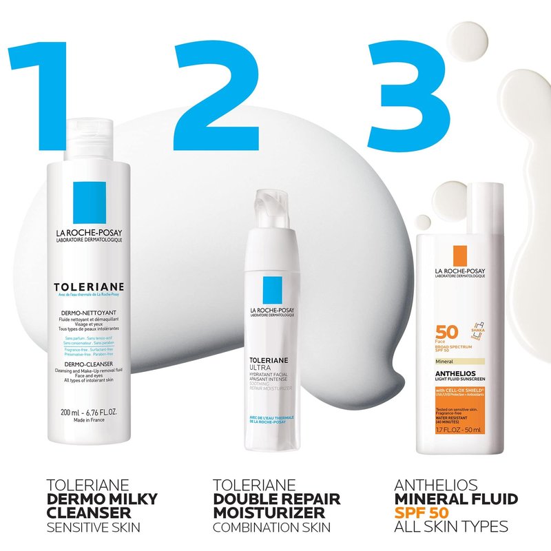 La Roche-Posay Toleriane Dermo Facial Cleanser for Face & Eyes, Gentle Face Wash and Makeup Remover, Milky Texture, Fragrance Free, Preservative Free