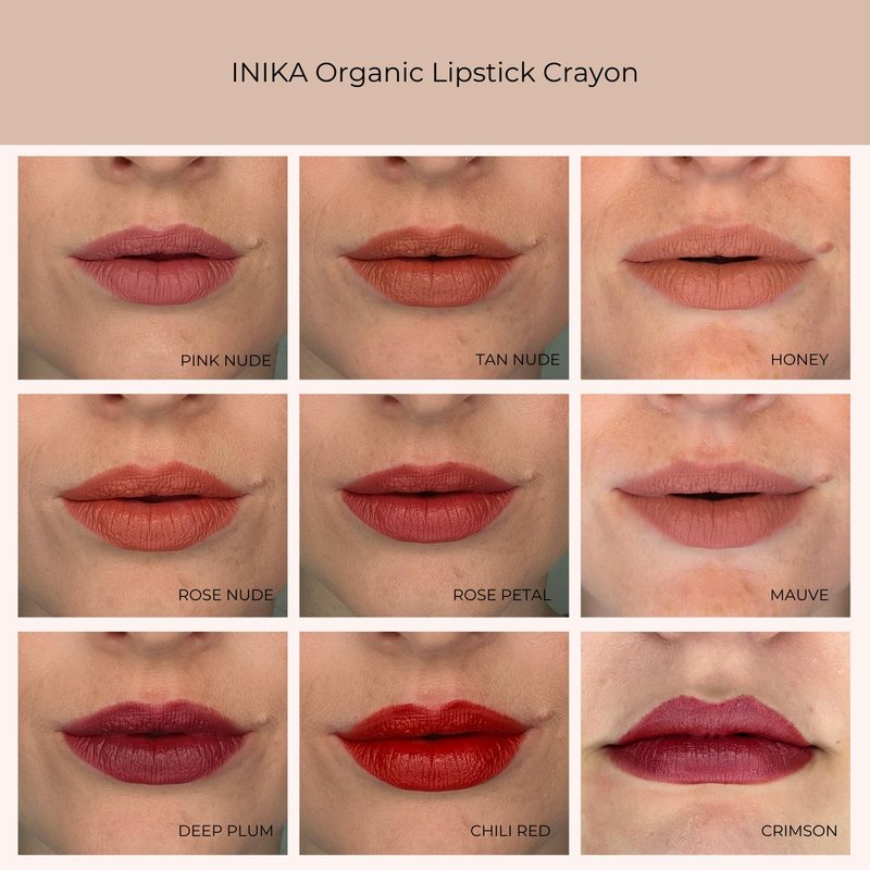 INIKA Organic Long Lasting Lipstick Crayon | Vegan Lipstick + Organic Lip Liner, Hypoallergenic, Cruelty-Free, Satin Finish, Enriched with Vitamin E and Coconut Oil, Crimson 3 g