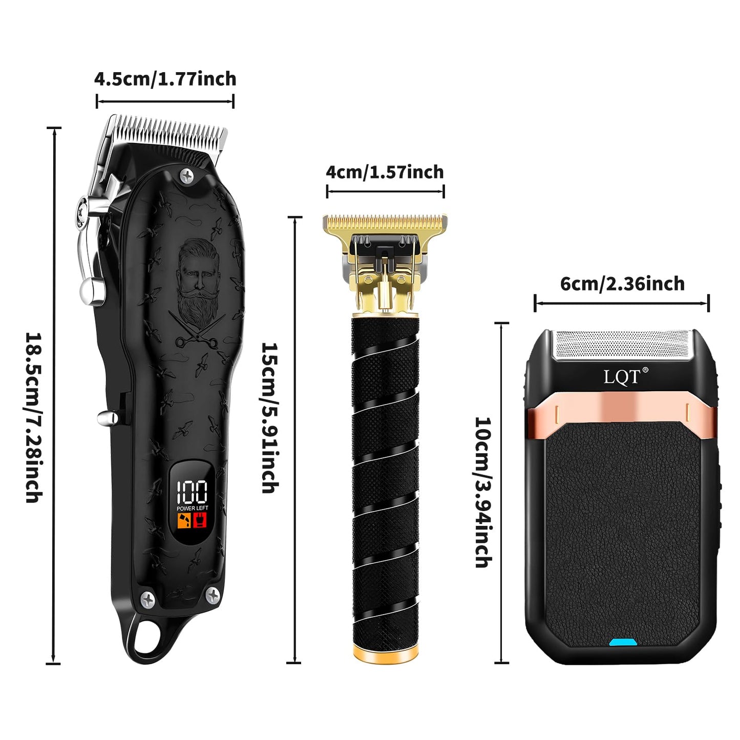 LQT Professional Hair Clippers for Men, Cordless T-Blade Beard Trimmer Kit, LED Display,Long Battery Life, Rechargeable Electric Hair Cutting Machine for Home & Barber, Best Gift for Holidays (Silver)