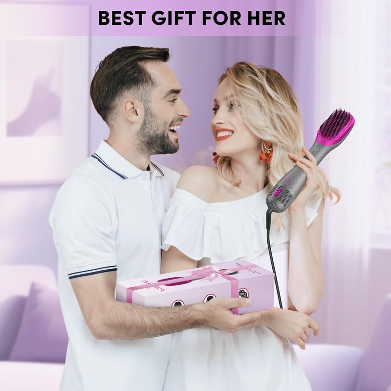 Longyu 3 in 1 Hair Dryer Brush Straightener 1200W Negative Ionic Hot Air Brush One Step Blow Dryer and Styler for Straightening Drying Smoothing (Gray)