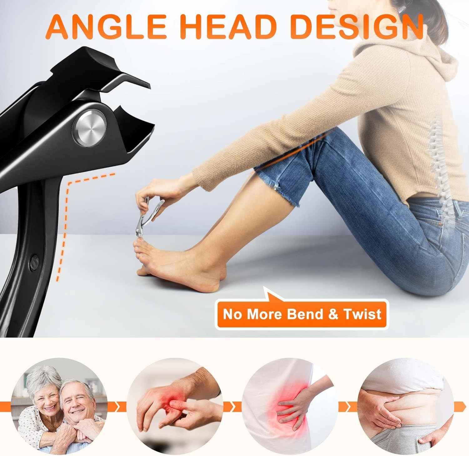 Heavy-Duty Toenail Clippers Set for Thick Nails - Angled Head & Wide Jaw for Seniors