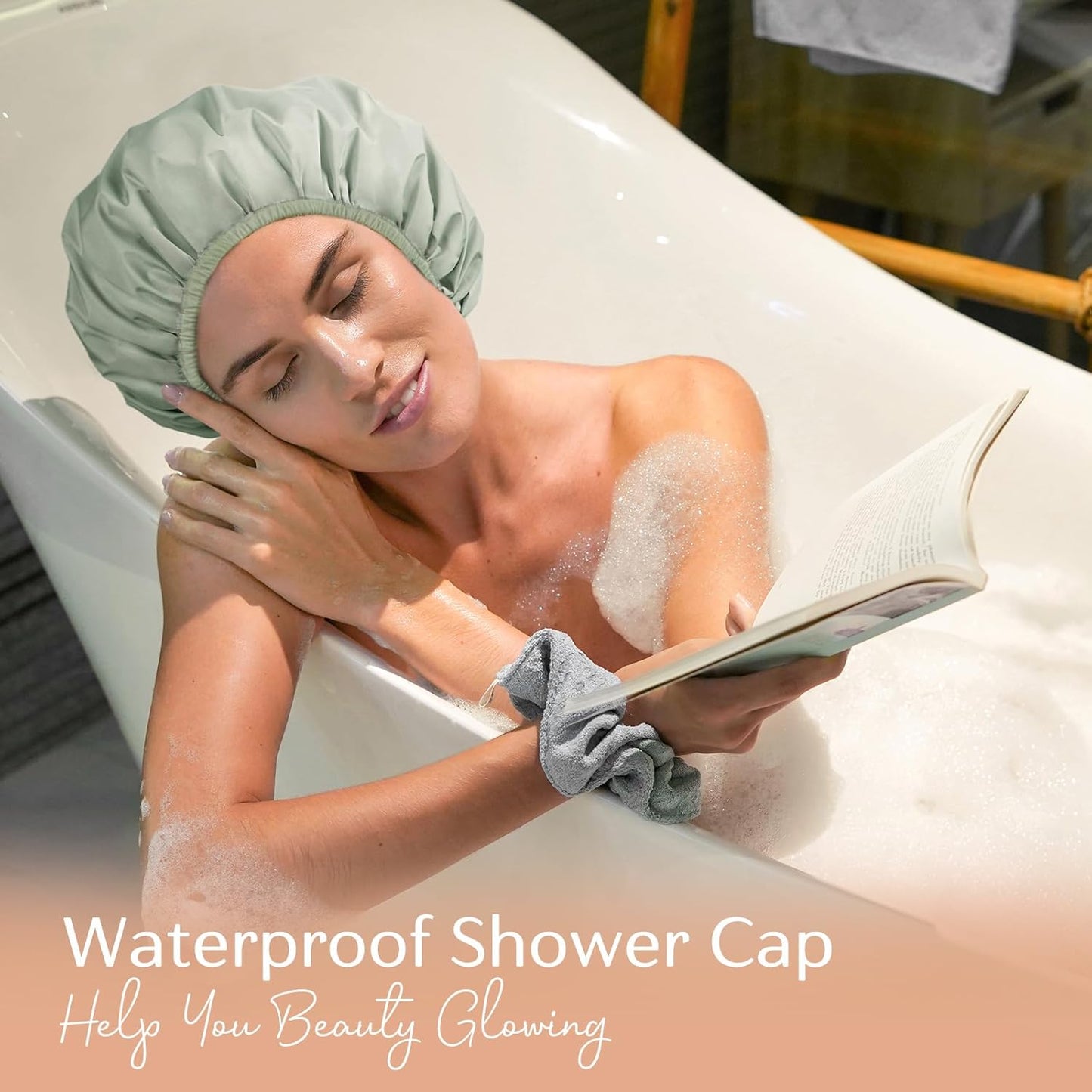 Yanibest Reusable Waterproof Shower Cap - Double Layer Design | Soft Non-Slip Elastic Band, Fits Most Hair Types
