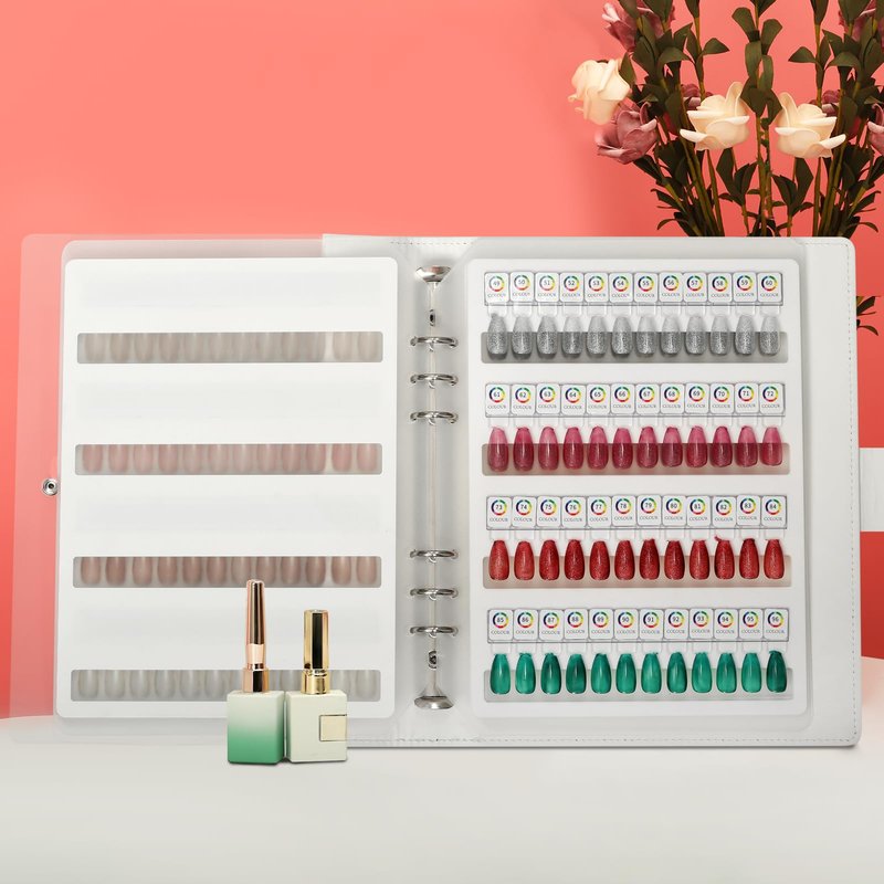 C12rtive 96 Magnetic Nail Swatch Book,Leather Magnetic Color Display Book with 96PCS Magnetic Tips & 1-120 Number Labels,Perfect for Nail Polish Nails Art Design(White)