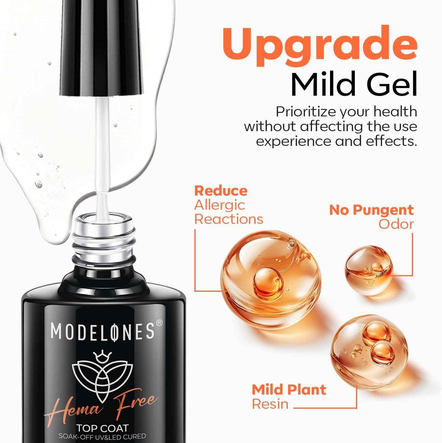 Hema-Free Gel Base & Top Coat Set with 48W UV LED Nail Lamp - Modelones